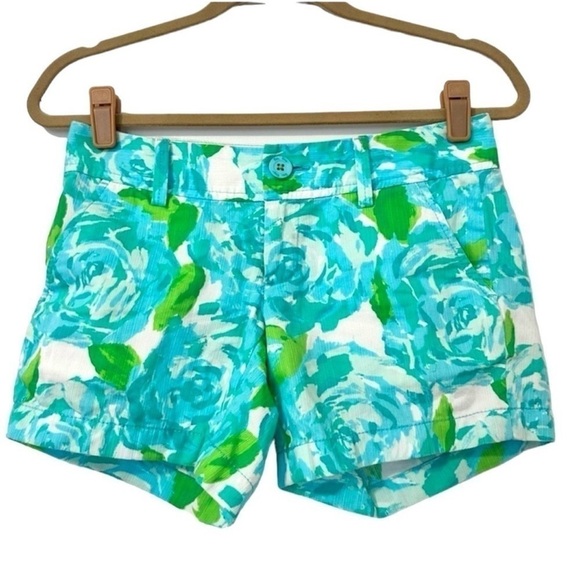 Lilly Pulitzer First Impressions Callahan Shorts Womens 00 Blue Green Floral - Picture 1 of 4